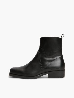 black leather topstitch zip-up biker boots for men tommy hilfiger