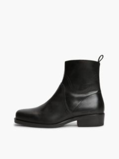 Leather Topstitch Zip-Up Biker Boots — Black 7
