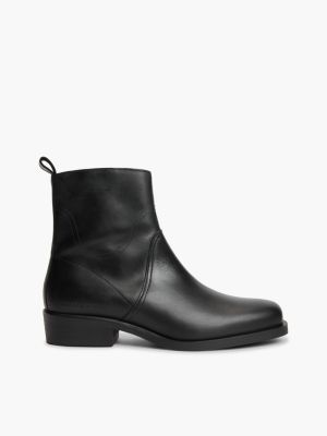 black leather topstitch zip-up biker boots for men tommy hilfiger