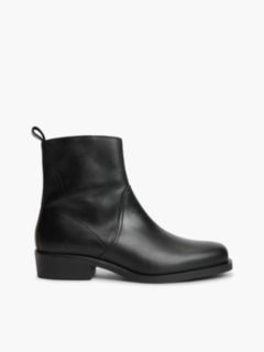 Leather Topstitch Zip-Up Biker Boots — Black 1