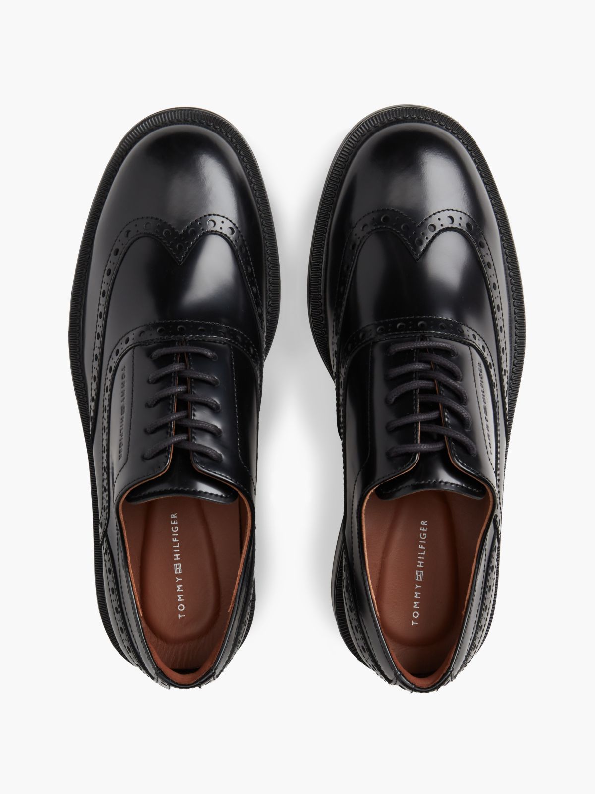 Leather Lace-Up Brogue Shoes — Black