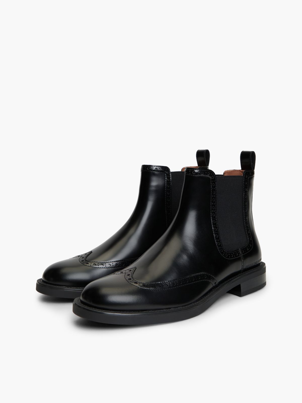 Leather Brogue Chelsea Boots — Black
