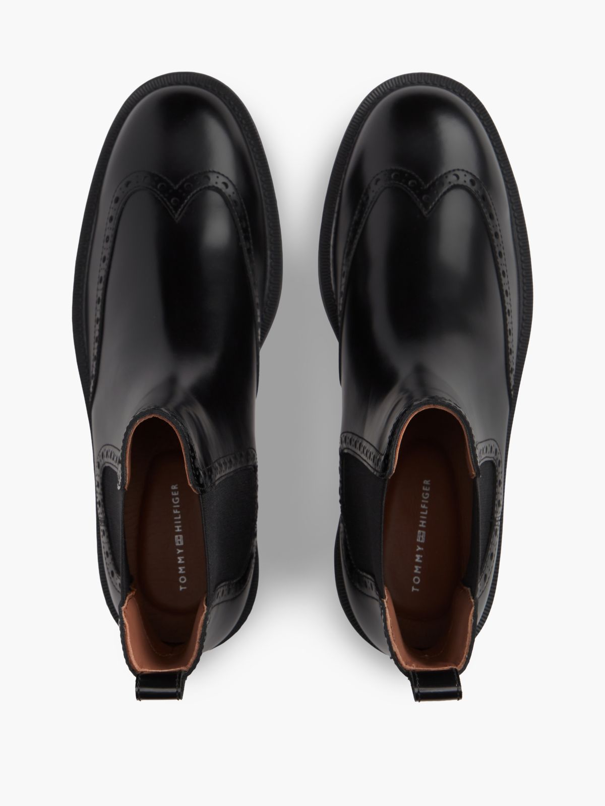 Leather Brogue Chelsea Boots — Black