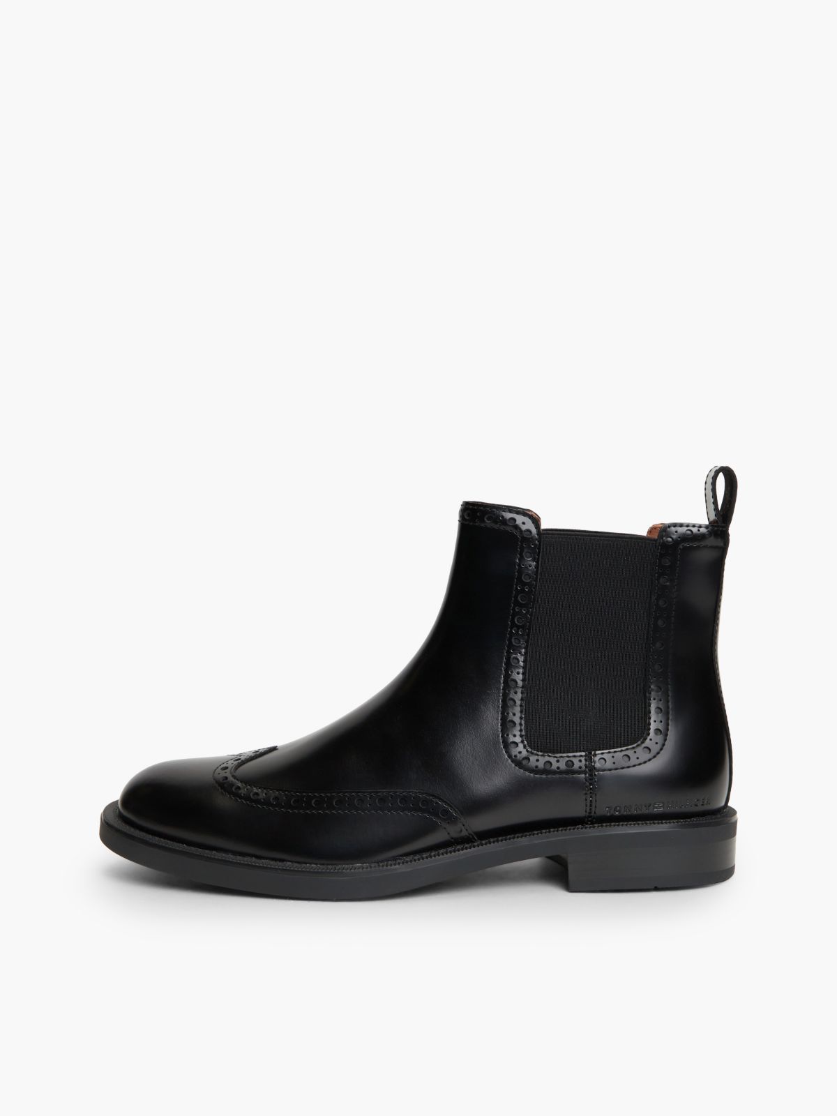 Leather Brogue Chelsea Boots — Black