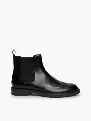 black chelsea-boot aus leder im brogue-design für herren - tommy hilfiger