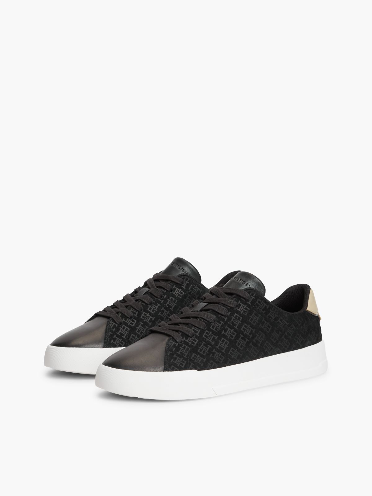 TH Monogram Suede Court Trainers — Black