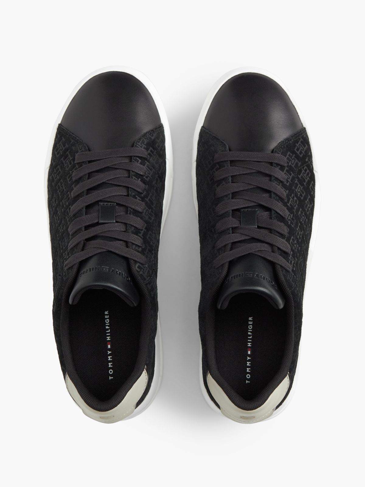 TH Monogram Suede Court Trainers — Black