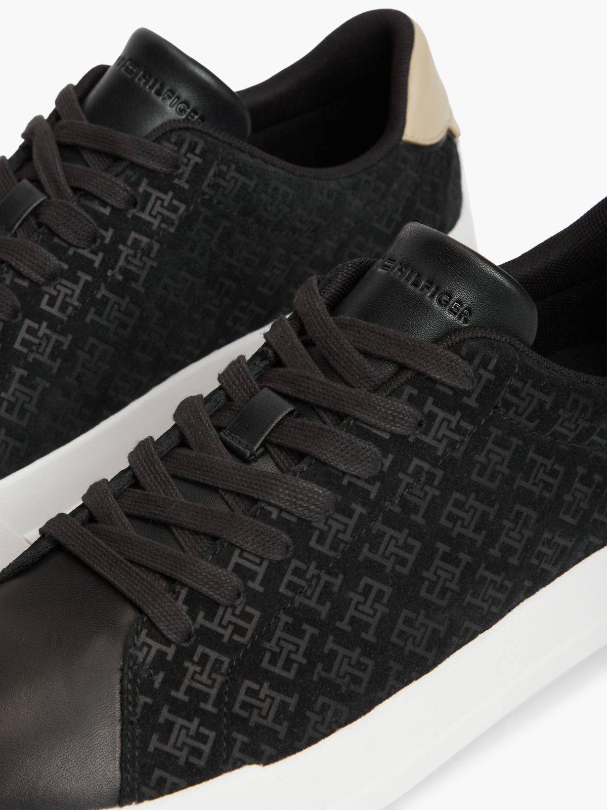 TH Monogram Suede Court Trainers — Black
