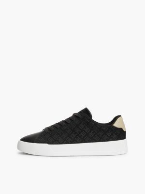 black th monogram suede court trainers for men tommy hilfiger