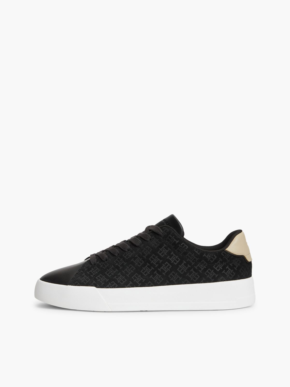 TH Monogram Suede Court Trainers — Black