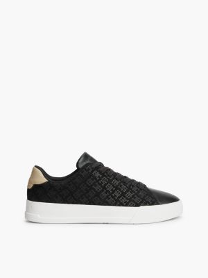 black th monogram suede court trainers for men tommy hilfiger