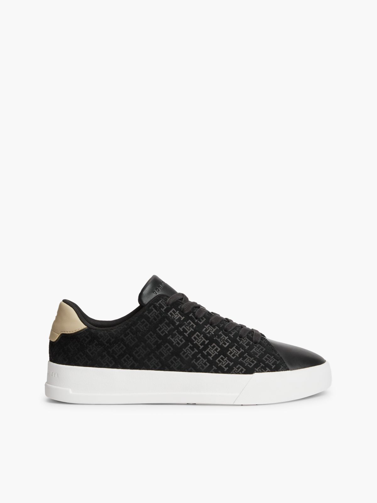 TH Monogram Suede Court Trainers — Black