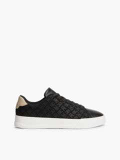 TH Monogram Suede Court Trainers — Black 1