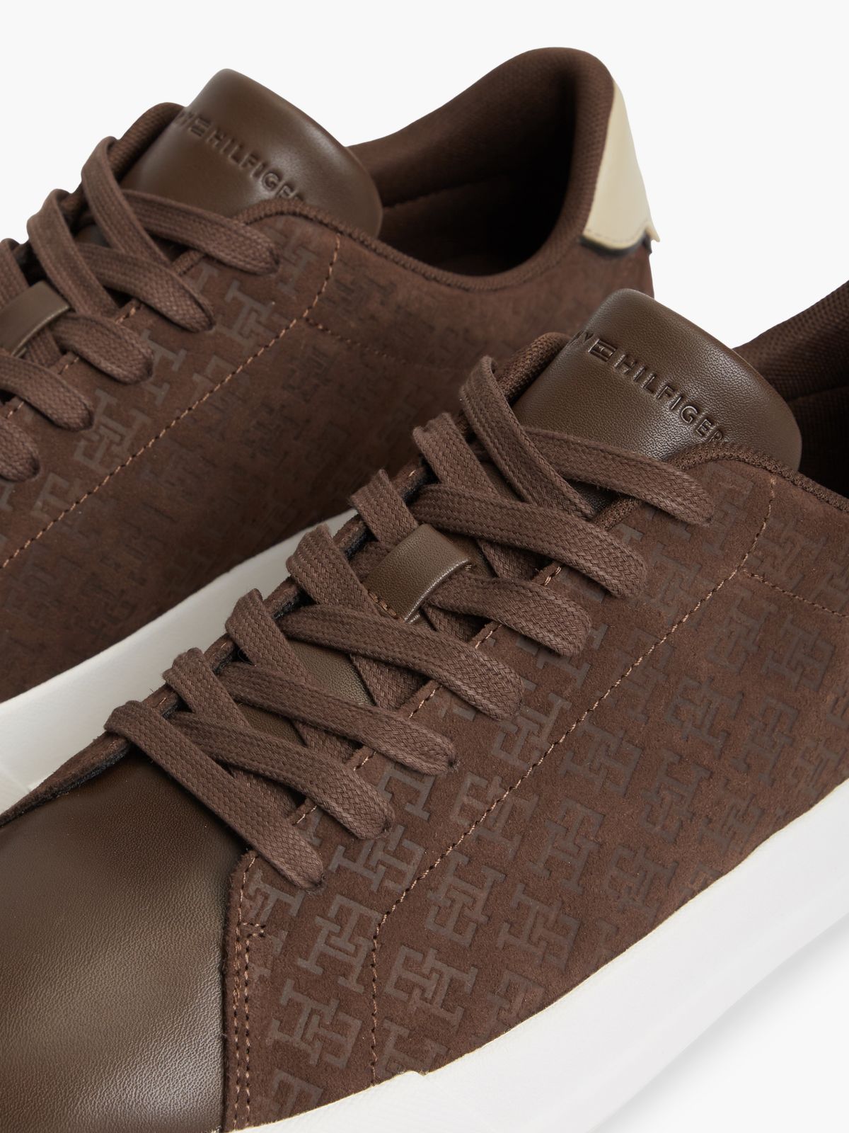 TH Monogram Suede Court Trainers — Brown
