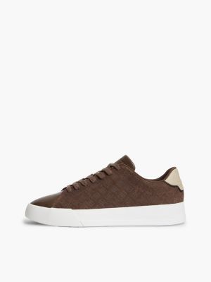 brown th monogram suede court trainers for men tommy hilfiger