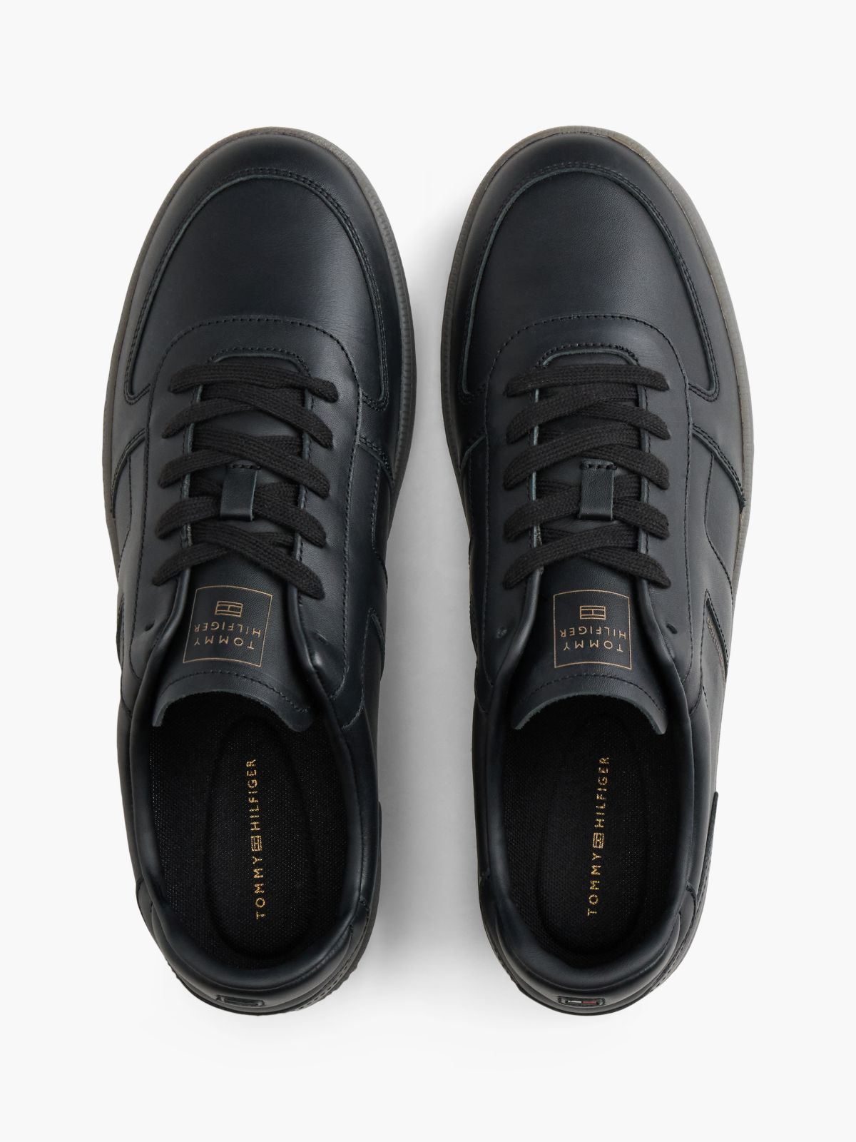Leather Metallic Logo Trainers — Black