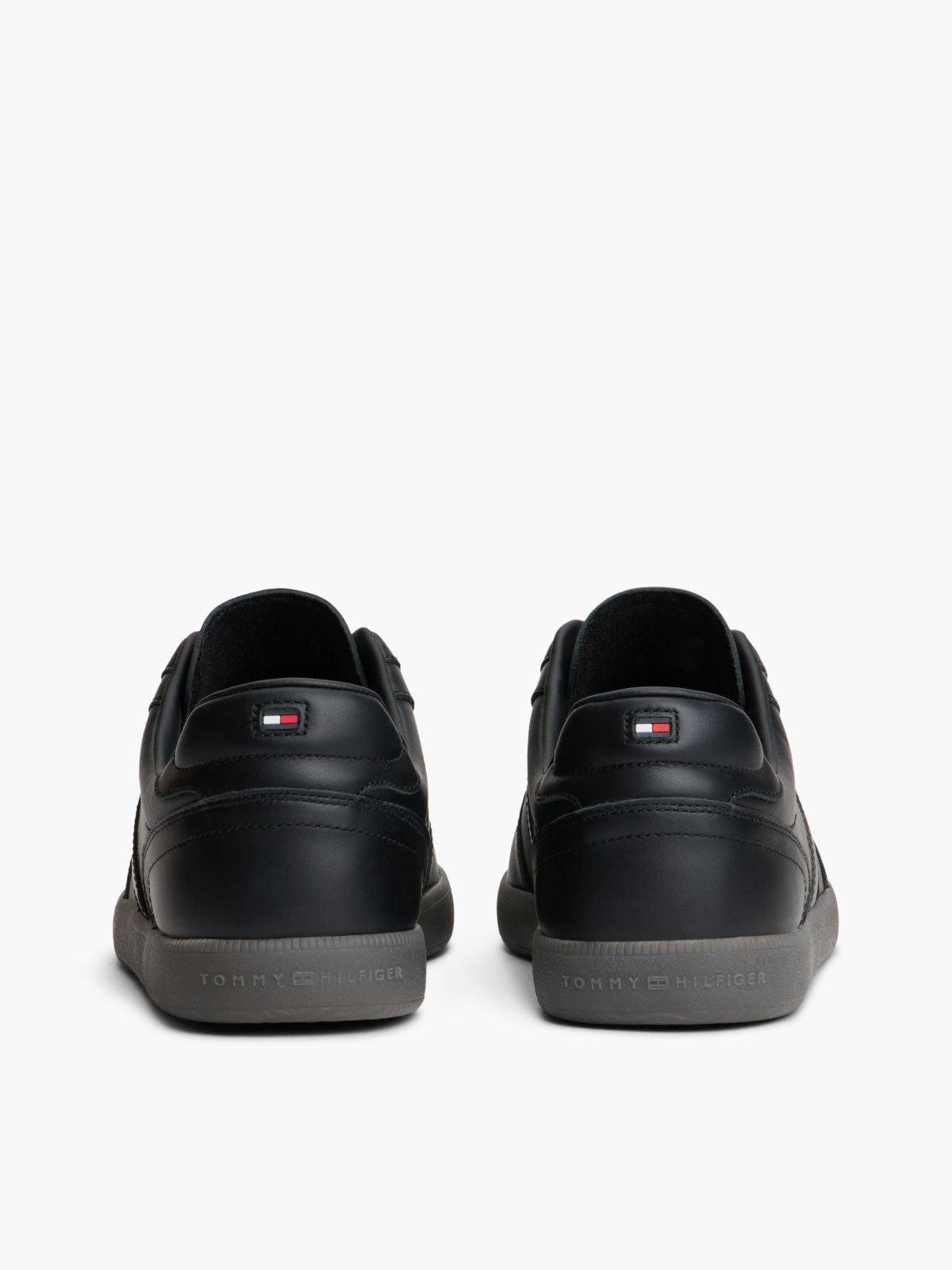 Leather Metallic Logo Trainers — Black
