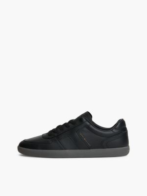 black leather metallic logo trainers for men tommy hilfiger