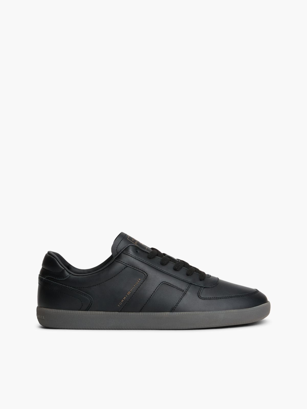 Leather Metallic Logo Trainers — Black