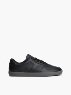 Leather Metallic Logo Trainers — Black 1