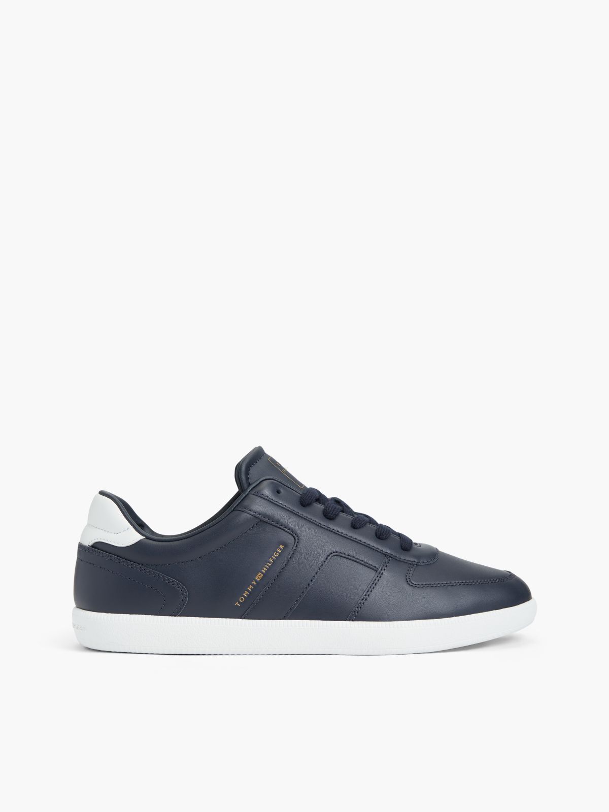 Leather Metallic Logo Trainers — Blue