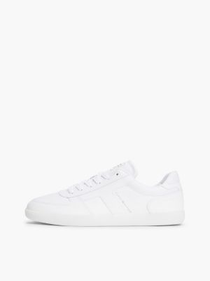 white leather metallic logo trainers for men tommy hilfiger