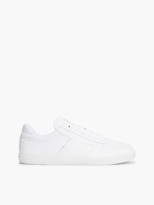 white leather metallic logo trainers for men tommy hilfiger