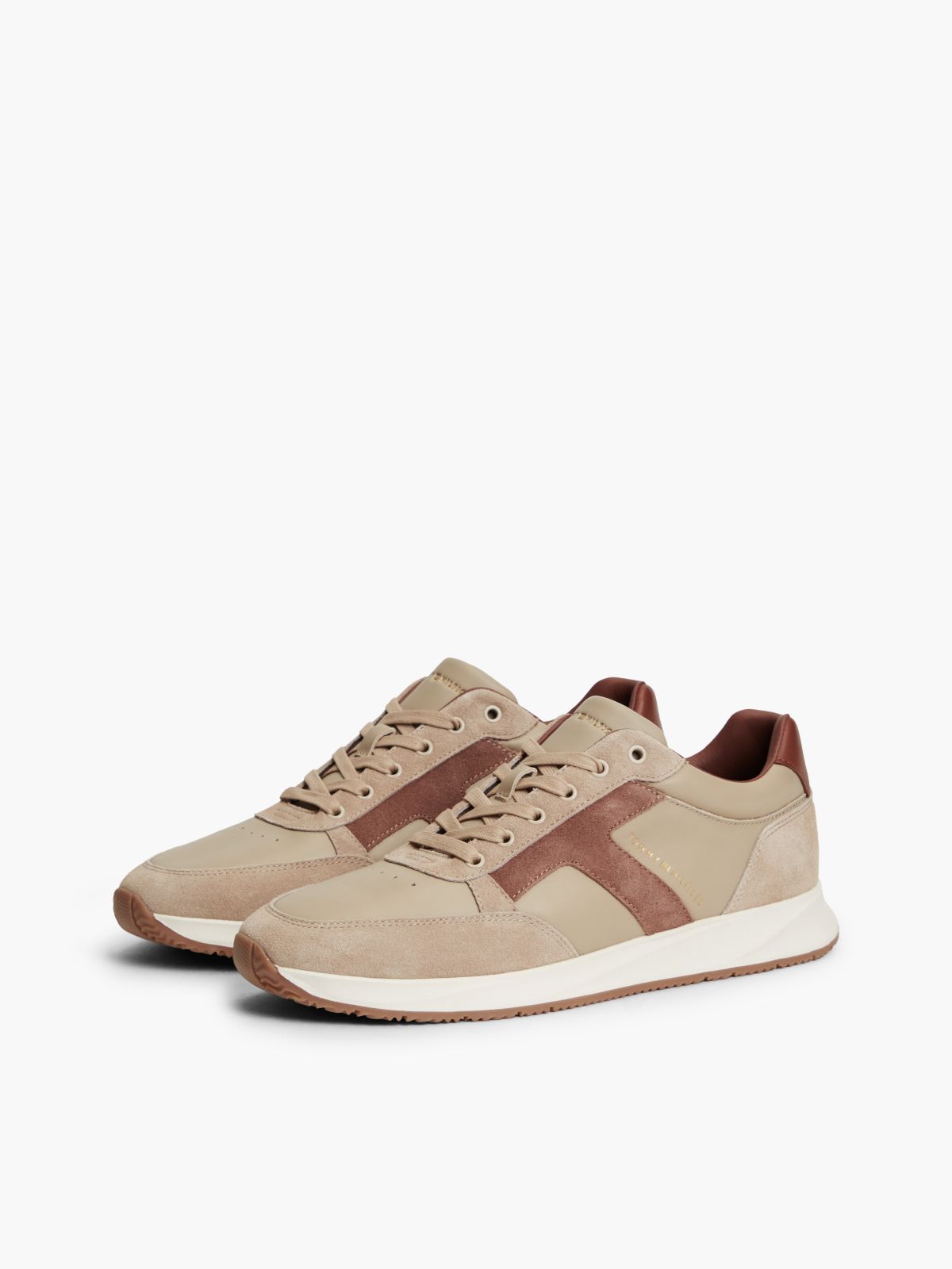 Leather Mixed Texture Trainers — Beige