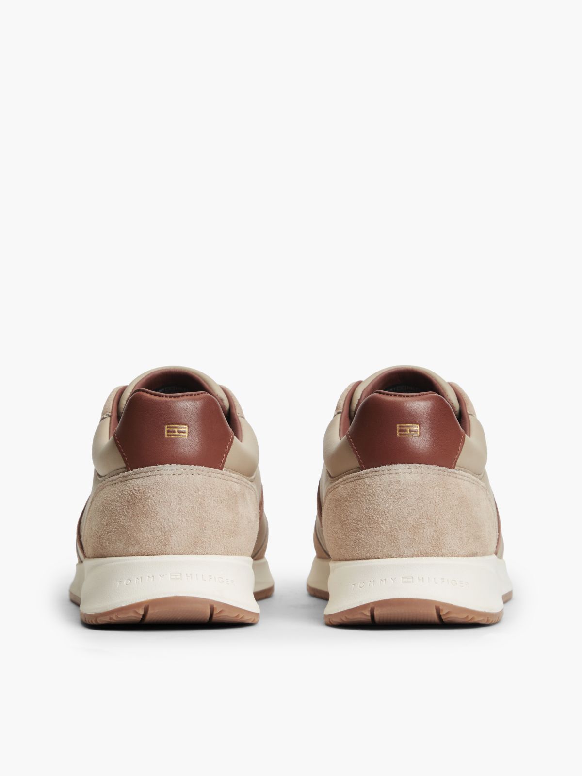 Leather Mixed Texture Trainers — Beige