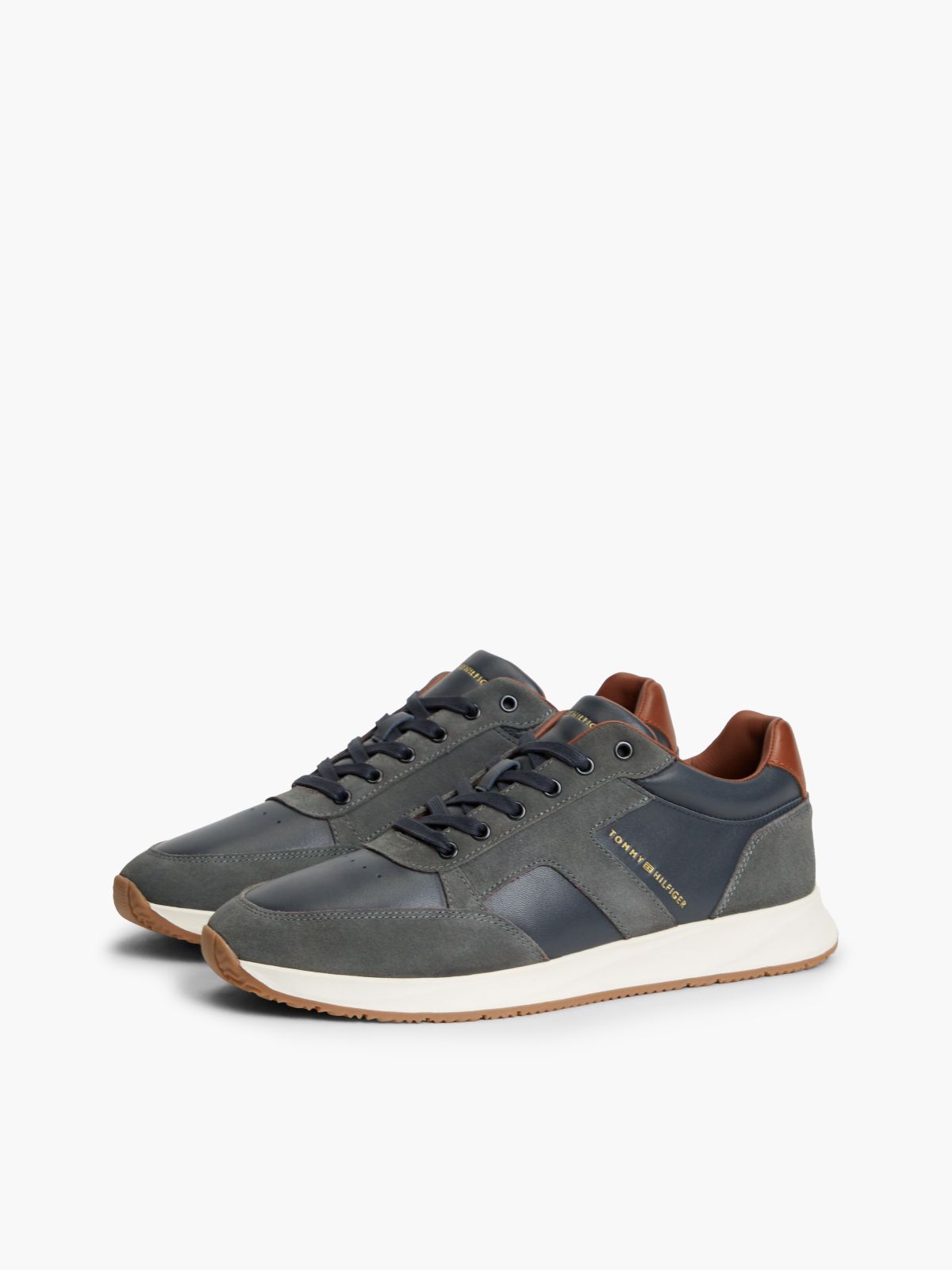 Leather Mixed Texture Trainers — Blue