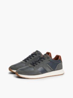 Leather Mixed Texture Trainers — Blue 2