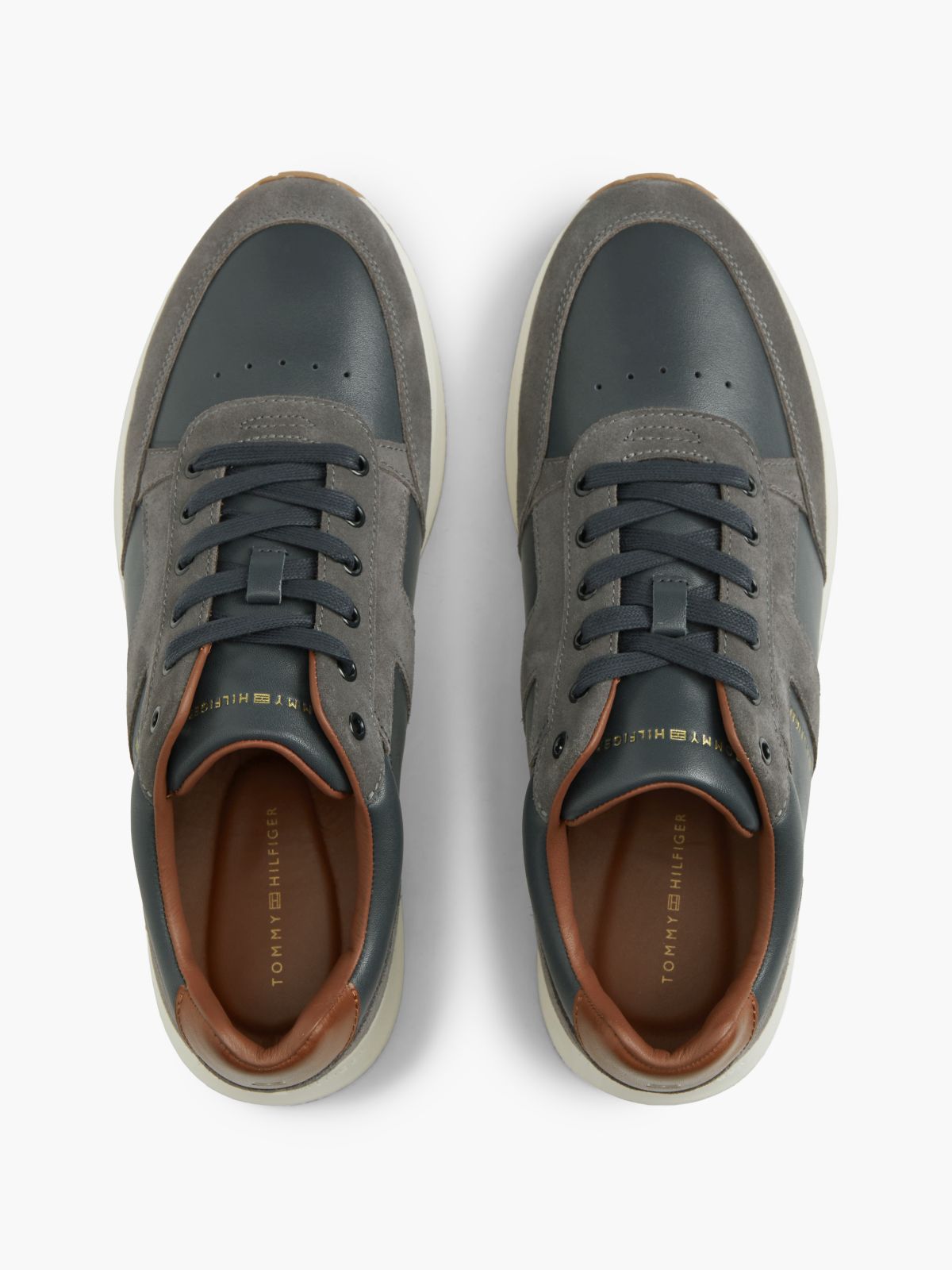 Leather Mixed Texture Trainers — Blue