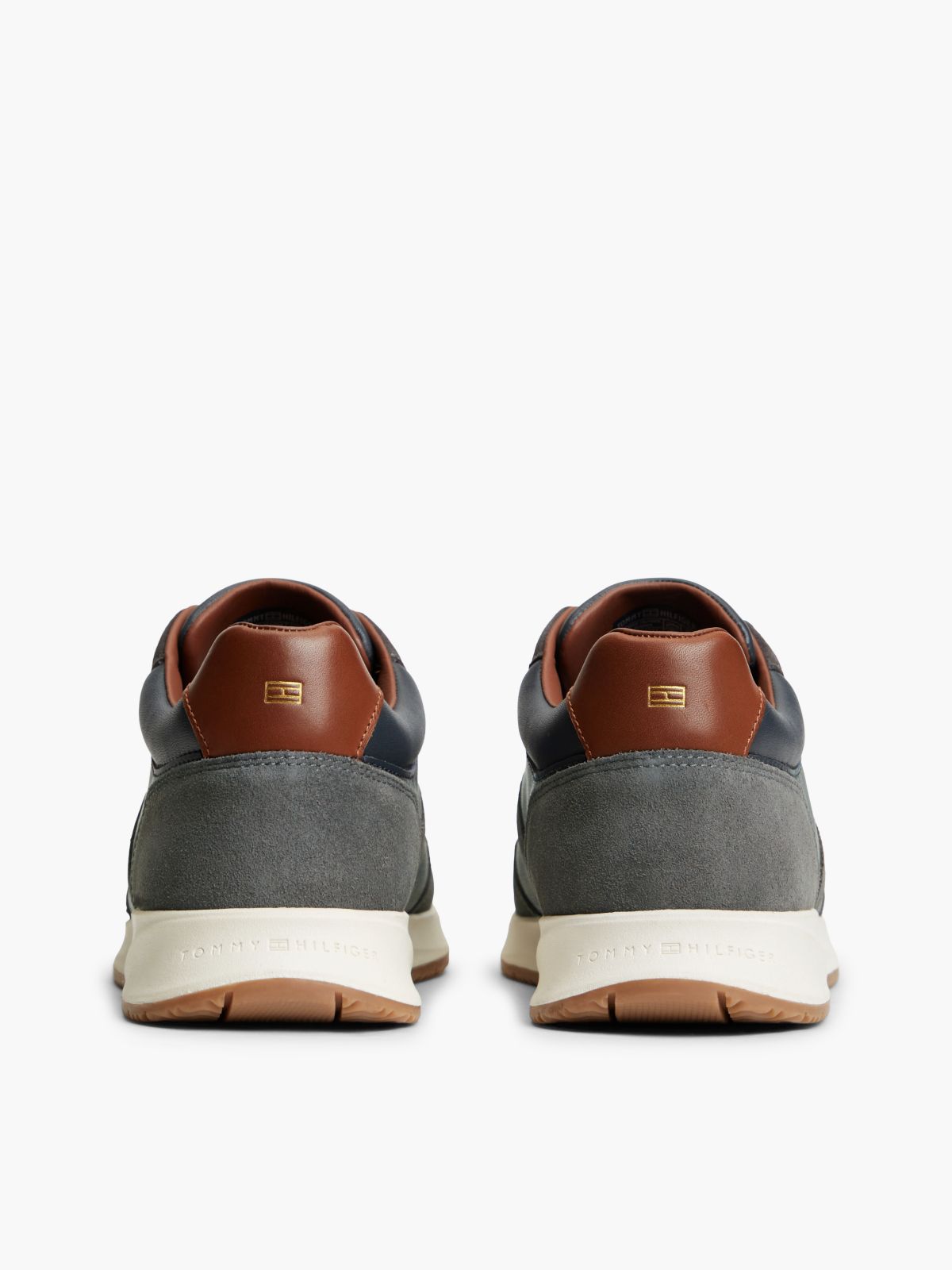 Leather Mixed Texture Trainers — Blue