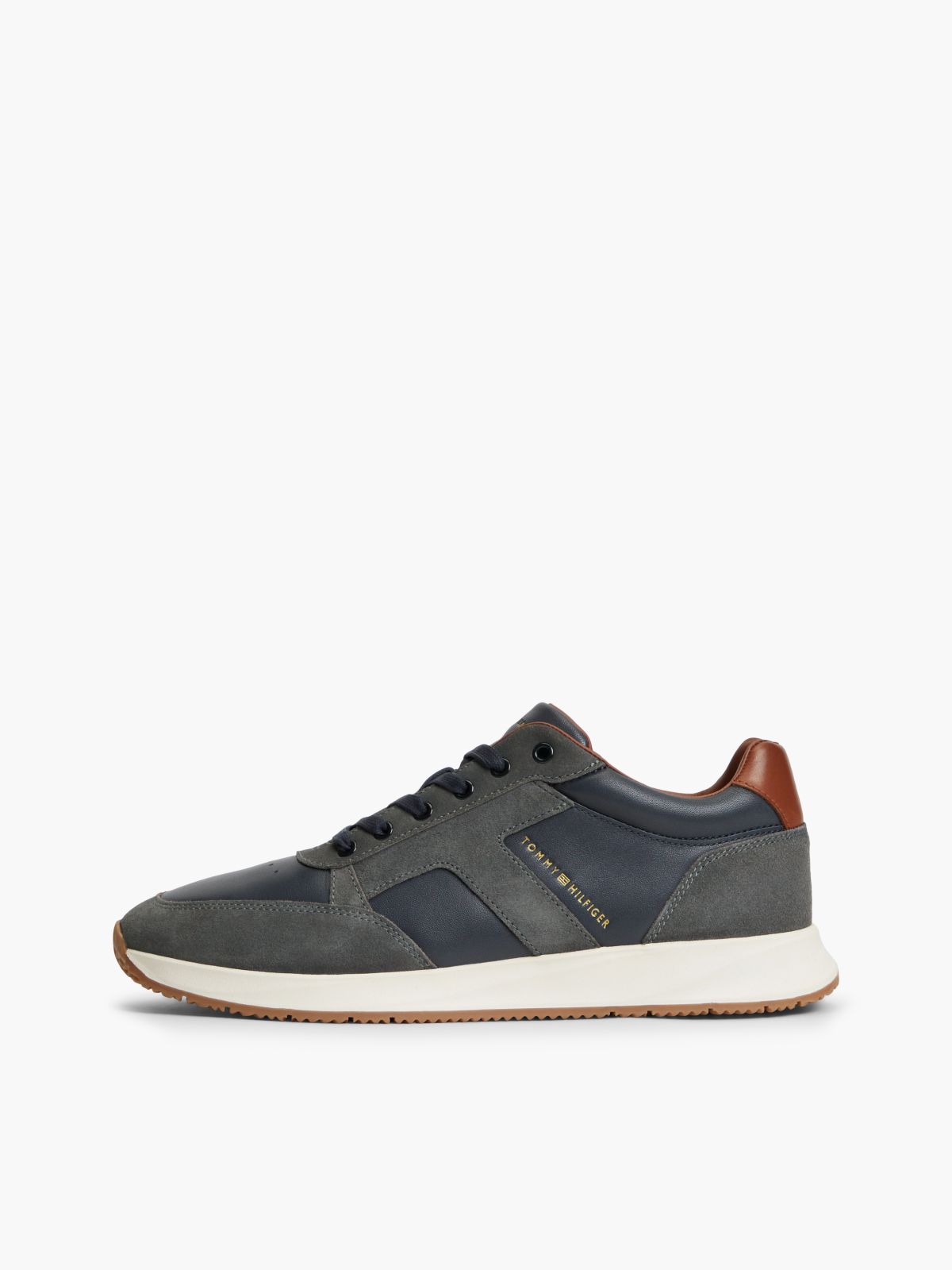 Leather Mixed Texture Trainers — Blue