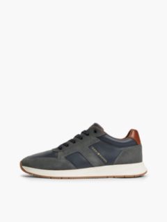 Leather Mixed Texture Trainers — Blue 7