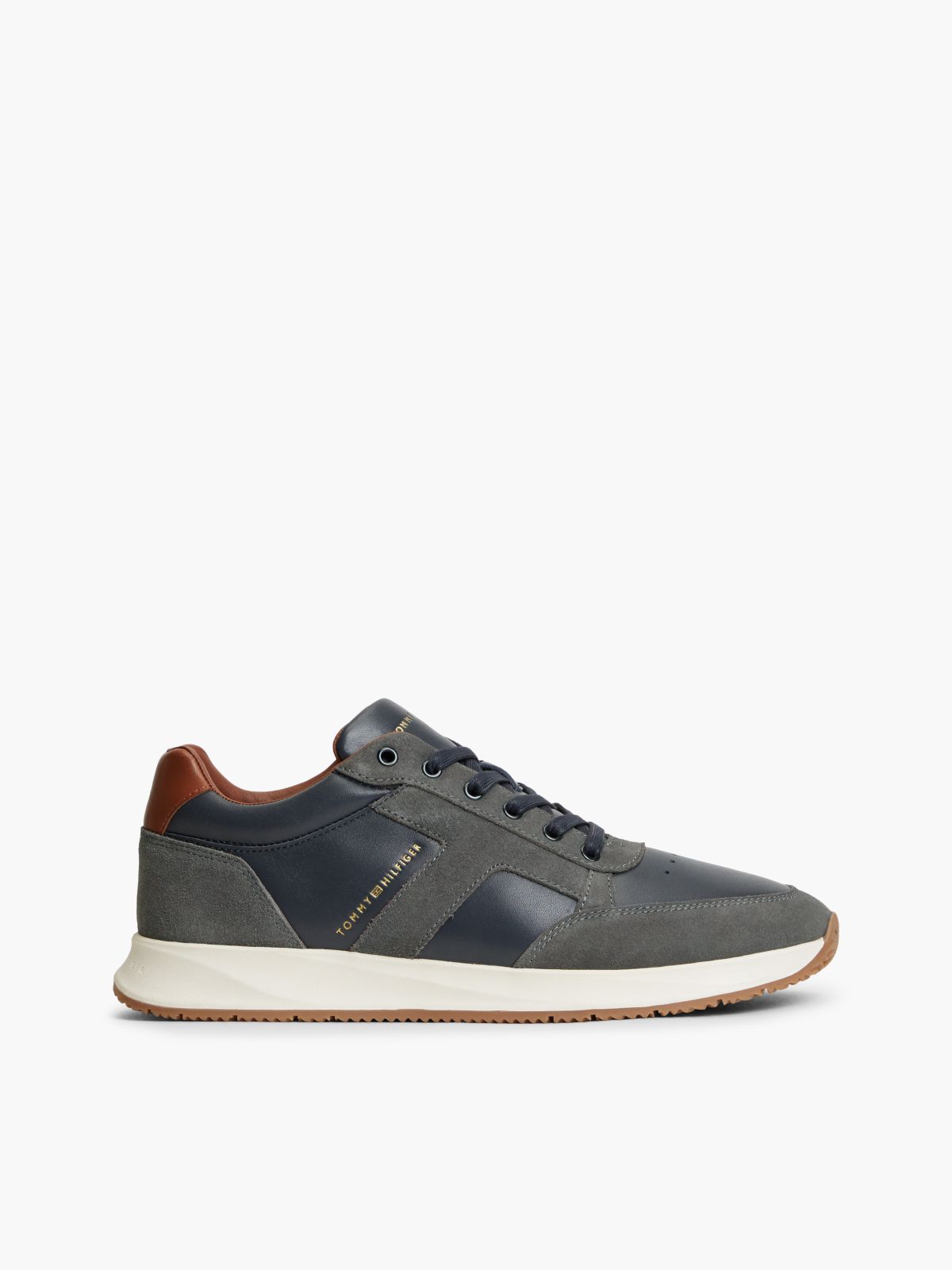 Leather Mixed Texture Trainers — Blue