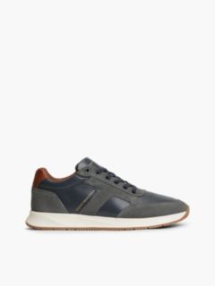 Leather Mixed Texture Trainers — Blue 1