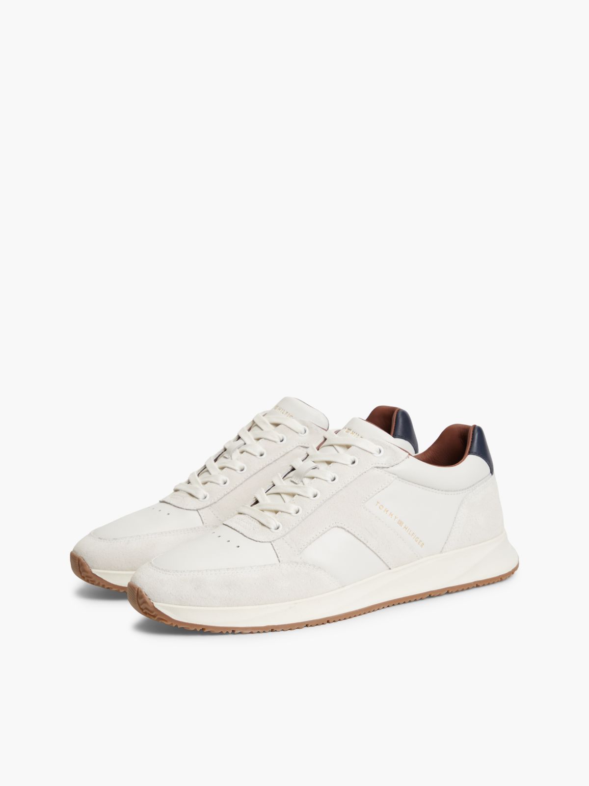 Leather Mixed Texture Trainers — White