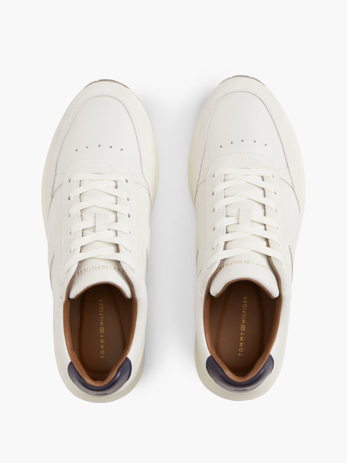 Leather Mixed Texture Trainers — White