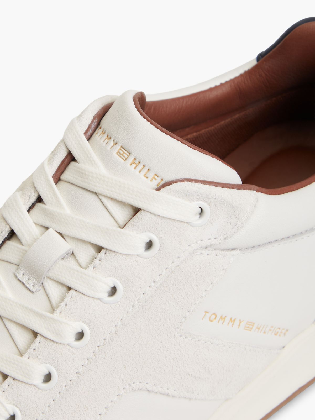 Leather Mixed Texture Trainers — White