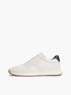 Leather Mixed Texture Trainers — White 7