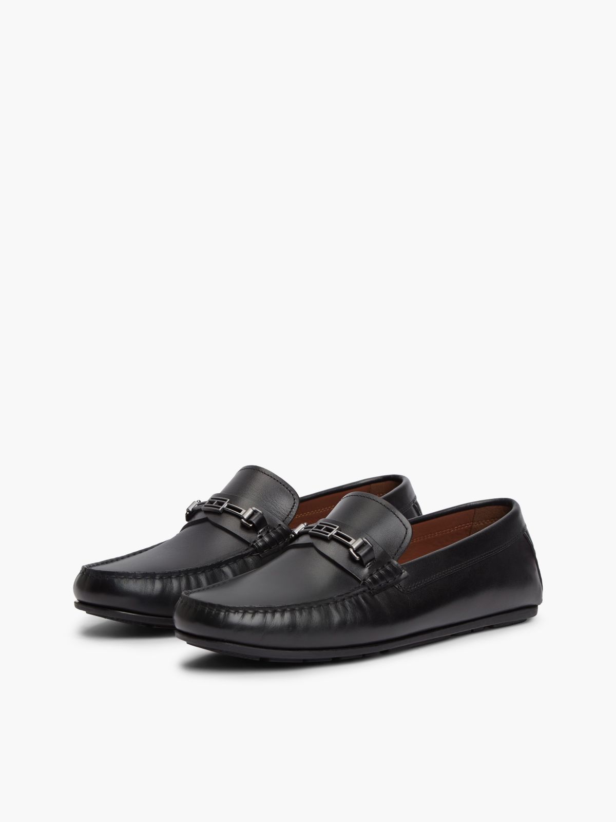 Flag Plaque Leather Driver Shoes — Black