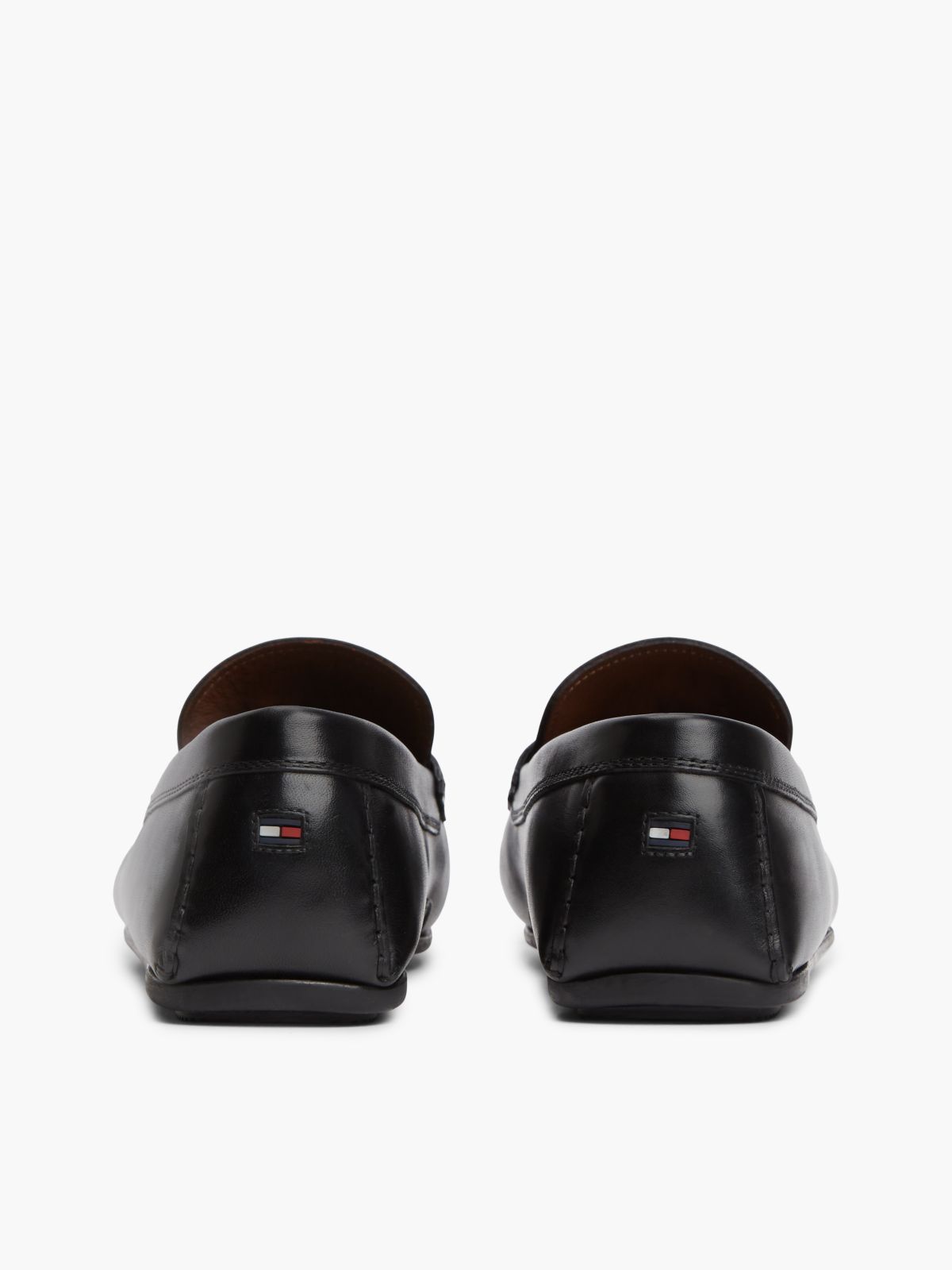Flag Plaque Leather Driver Shoes — Black
