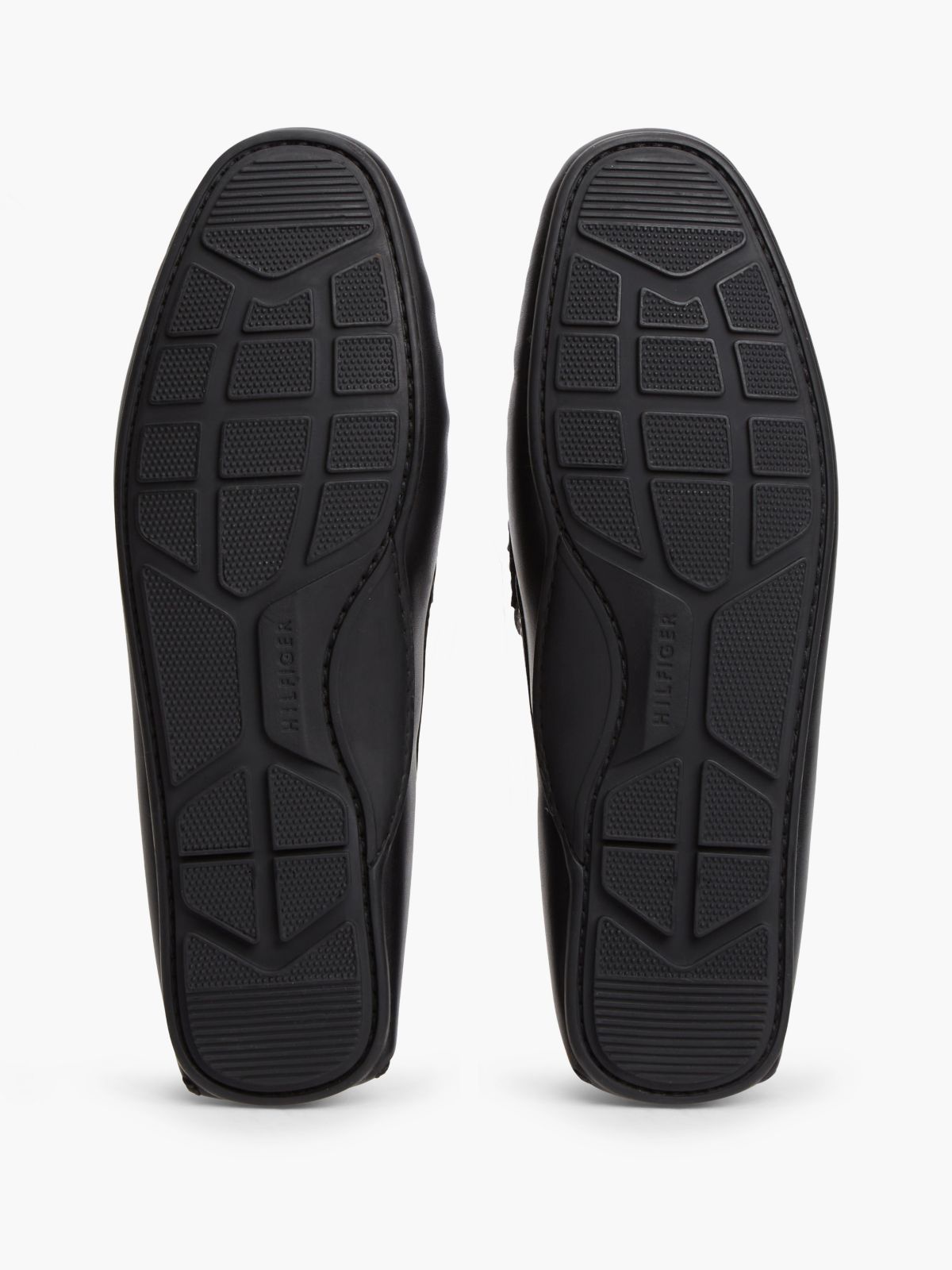 Flag Plaque Leather Driver Shoes — Black