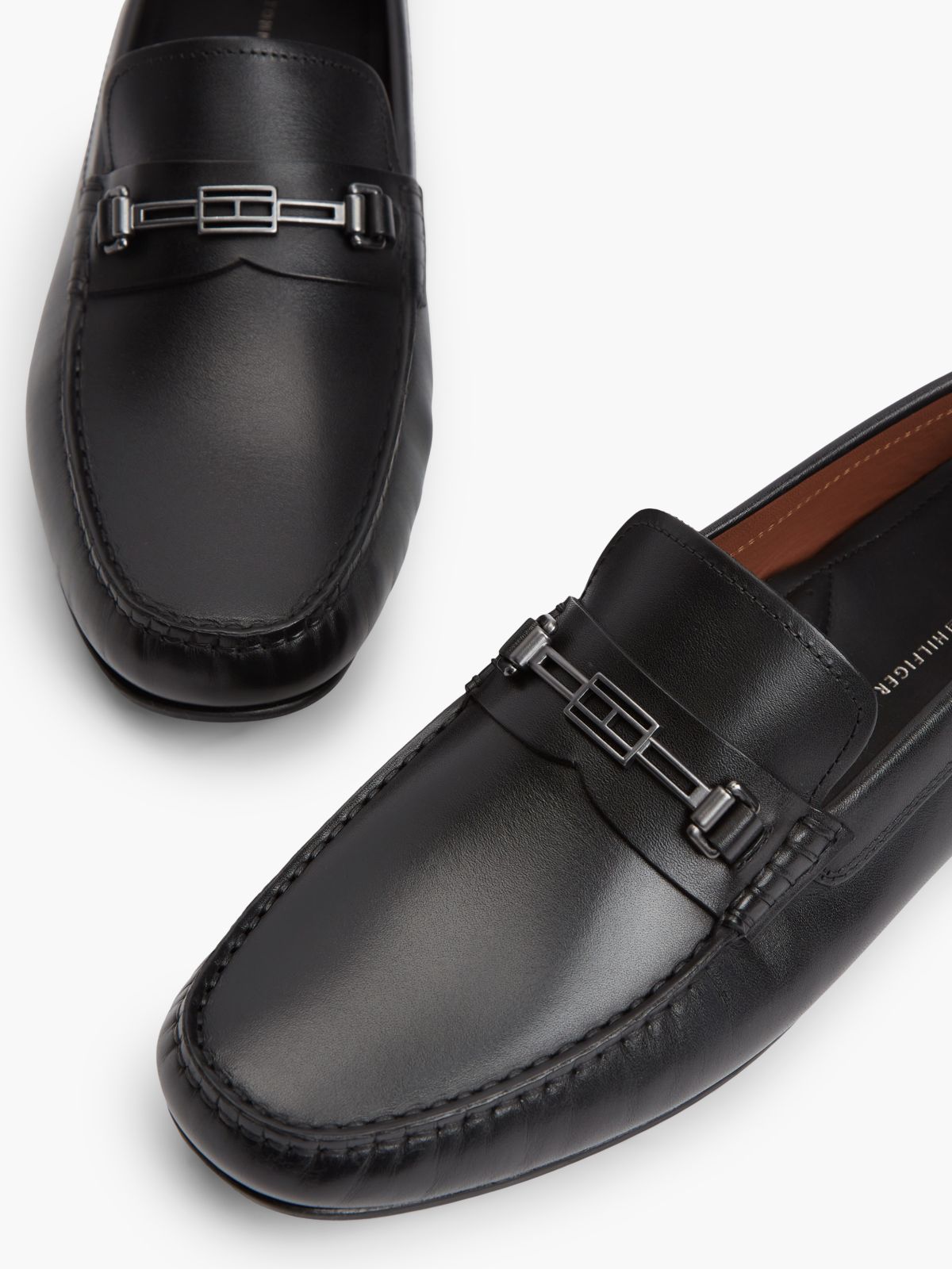 Flag Plaque Leather Driver Shoes — Black