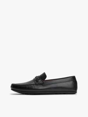 black flag plaque leather driver shoes for men tommy hilfiger