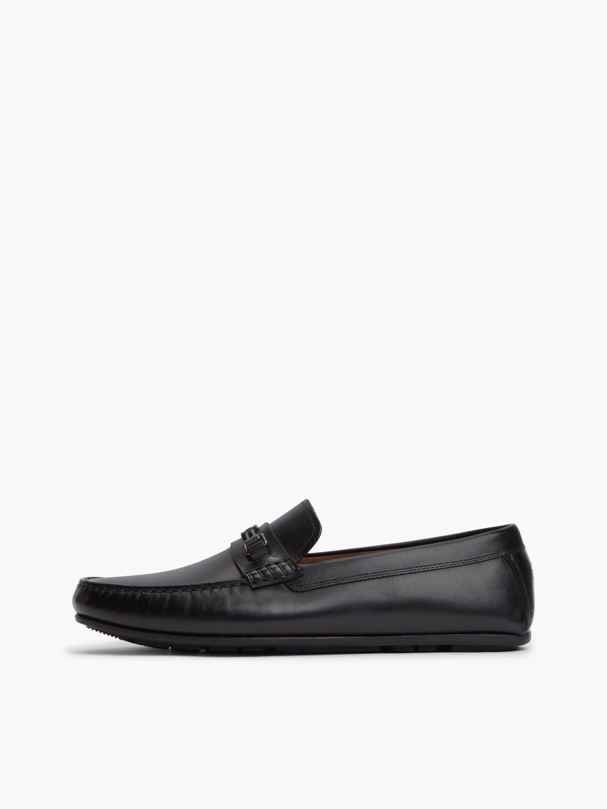 Flag Plaque Leather Driver Shoes — Black