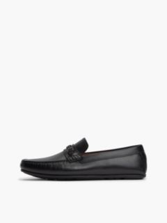 Flag Plaque Leather Driver Shoes — Black 7