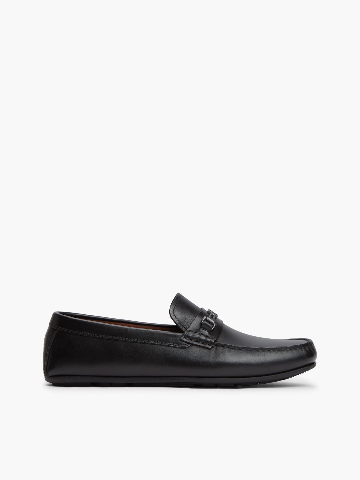 Flag Plaque Leather Driver Shoes — Black