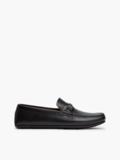 Flag Plaque Leather Driver Shoes — Black 1